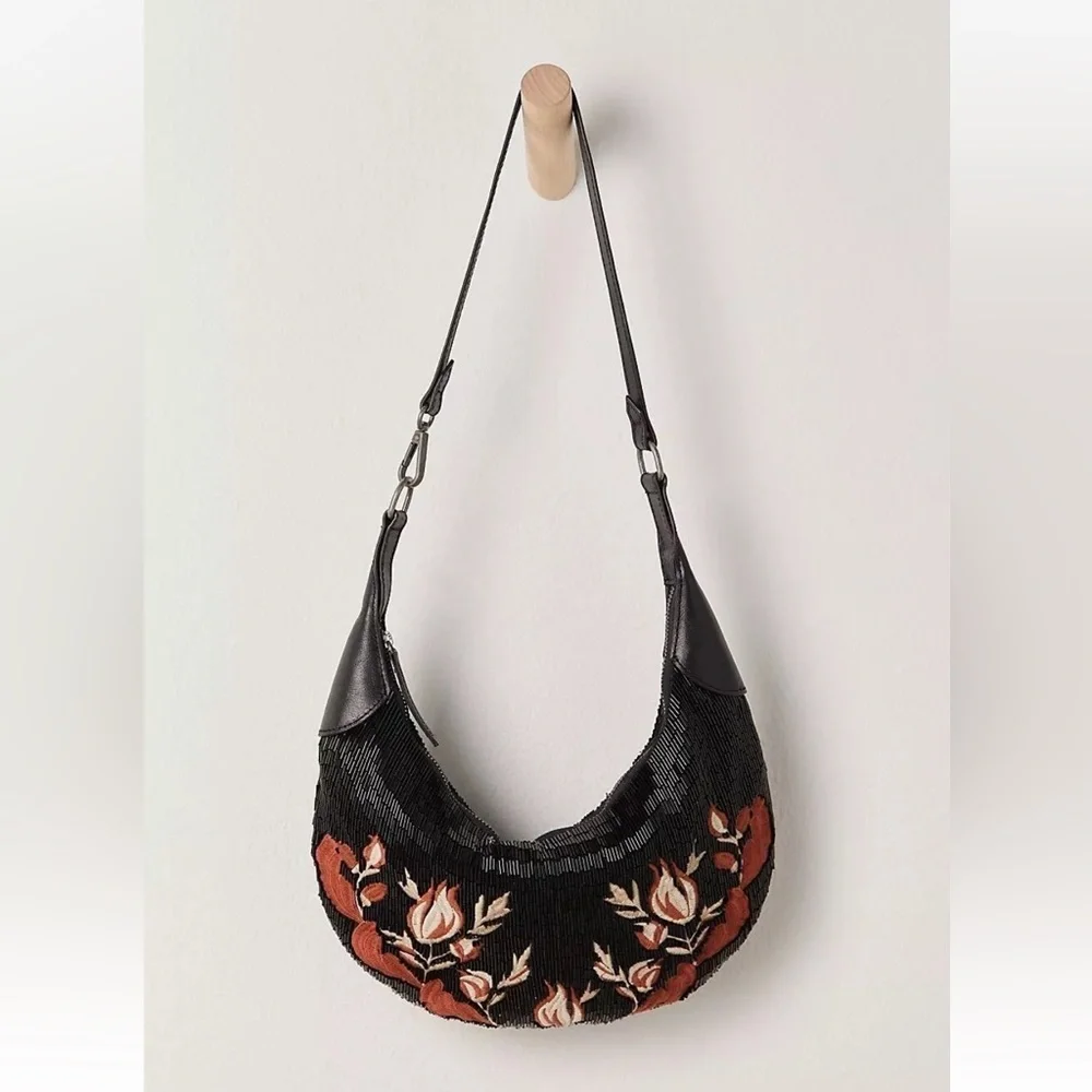 Free People Bugle Bead Clutch - Black NWT